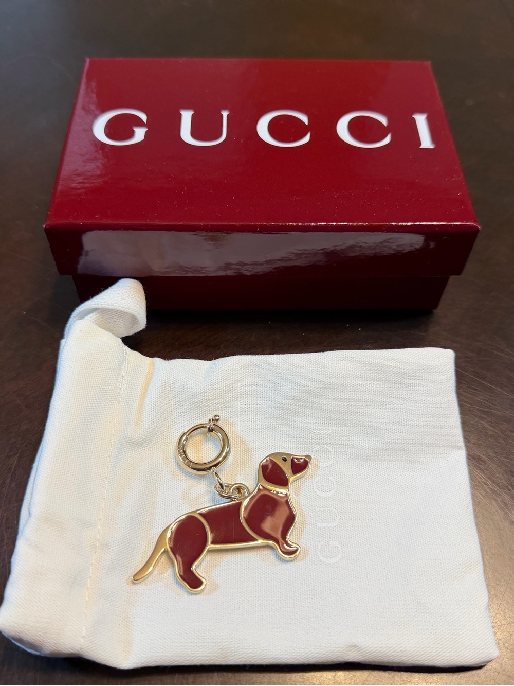 New Authentic Gucci Dog Bag Charm Keychain